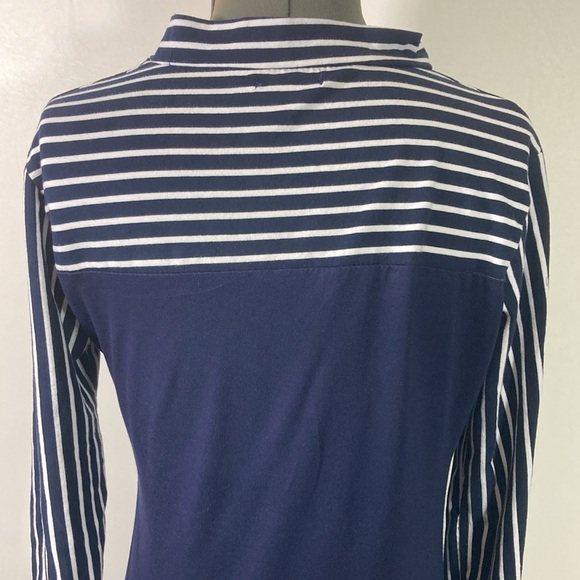 Zeagoo Top Women Size M Navy & White Stripes Long Sleeves High Neck w Tie - Picture 6 of 8